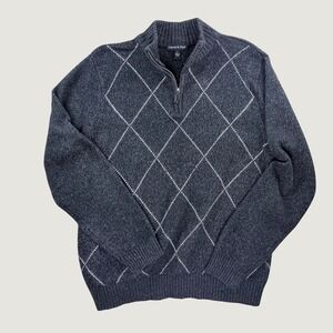 Grayson‎ & Dunn Quarter Zip Sweater Mens L Gray Excellent Argyle Merino Cashmere